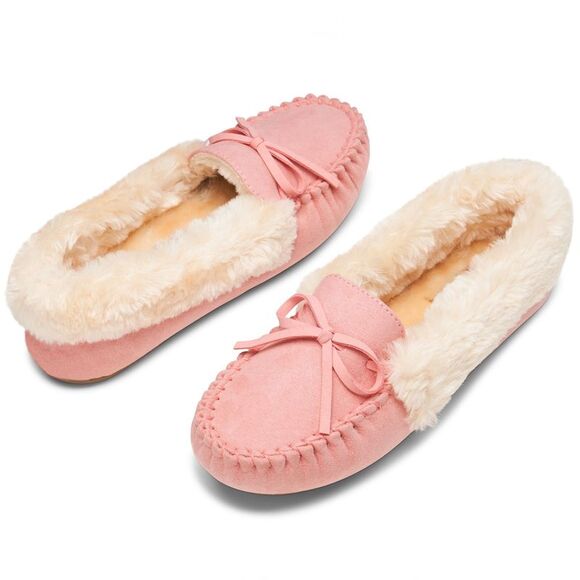 AlpineSwiss Leah Womens Shearling Moccasin Slippers Faux Fur Slip On House Shoes - Picture 4 of 7